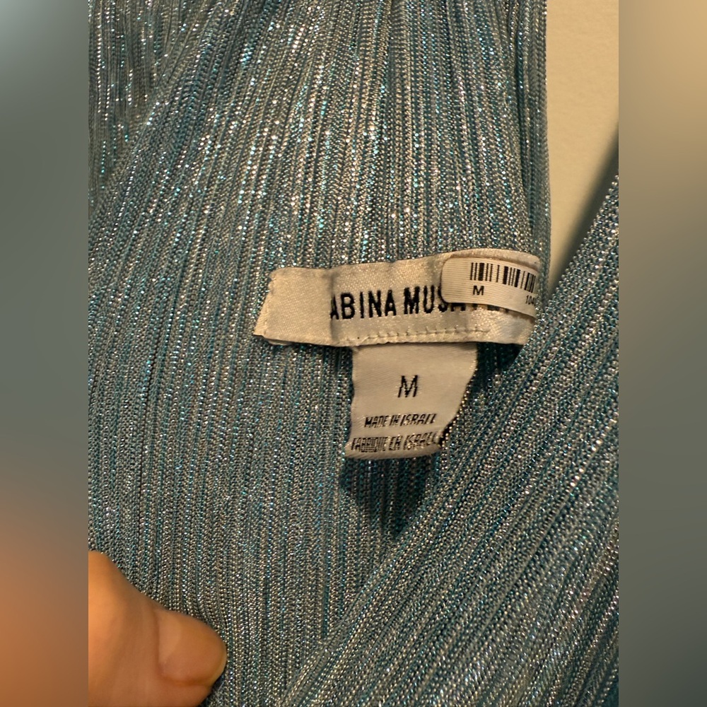 Sabina Musayev Skylar Dress in Marine Blue Metallic Shimmer Missing Belt Sz M - Picture 8 of 11